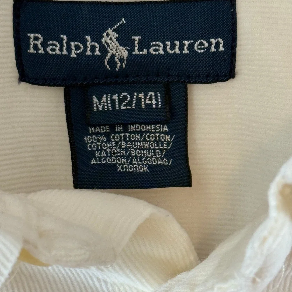 Ralph Lauren Boys White Corduroy Button Down Shirt Size M 12/14 Long Sleeve Pony - Picture 3 of 5